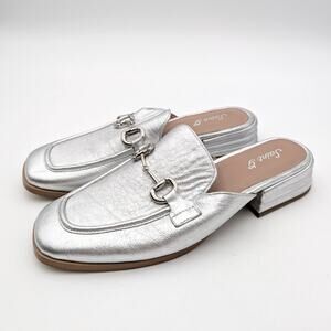 Saint G Savannah Bit Loafer Mule Square Toe Women's Silver Metallic Sz US7 EU37